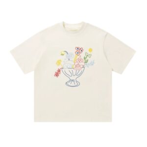 Colorful Potted Floral Print T-Shirt — Apricot