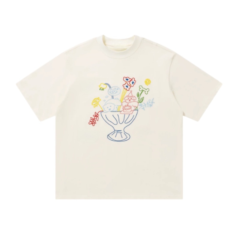 Colorful Potted Floral Print T-Shirt — Apricot