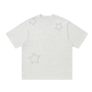 Apple & Star Print T-Shirt — Light Gray