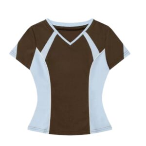 Athletic Street-Style V-Neck Color-Block T-Shirt