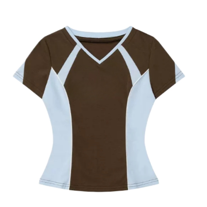 Athletic Street-Style V-Neck Color-Block T-Shirt