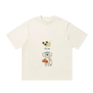 Fun Cartoon Animal Print T-Shirt — Creamy Apricot
