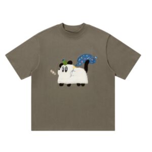 Cute Plush Dog Crewneck T-Shirt — Brown Gray